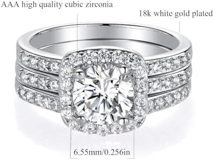 MDFUN 18K White Gold Plated Cubic Zirconia Three-in-One Halo Wedding Engagement Promise Eternity Ring For Women
