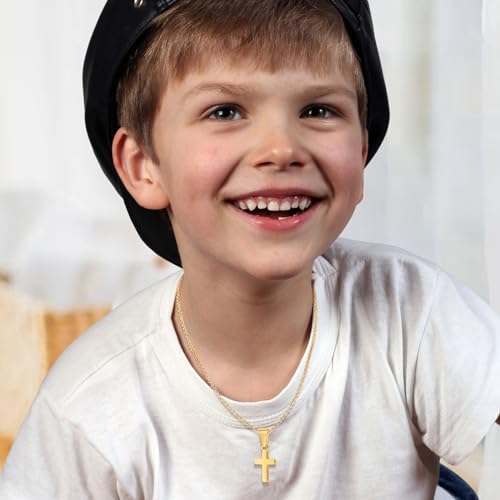 MEALGUET Easter Gift Cross Necklace For Kids : Minimalist Gold Plated/Silver Cross Chain Necklace Jewelry Christmas Gift First Communion Baptism Gifts For Teenage Girls Boys Son Easter Baskets