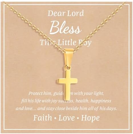 MEALGUET Easter Gift Cross Necklace for Kids : Minimalist Gold Plated/Silver Cross Chain Necklace Jewelry Christmas Gift First Communion Baptism Gifts for Teenage Girls Boys Son Easter Baskets