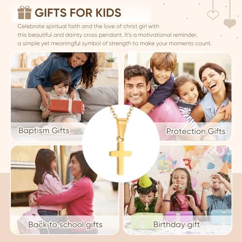 MEALGUET Easter Gift Cross Necklace For Kids : Minimalist Gold Plated/Silver Cross Chain Necklace Jewelry Christmas Gift First Communion Baptism Gifts For Teenage Girls Boys Son Easter Baskets