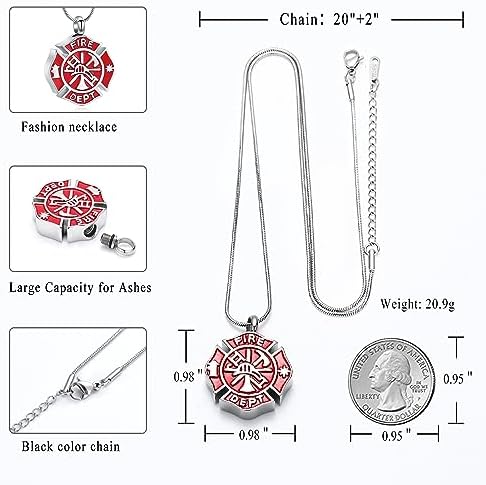 Memorial Jewelry Firefighter Fire Dept Round Cremation Pendant Cremation Jewelry For Ashes