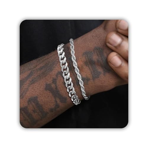 Mens Bracelet Silver Bracelets for Men Boyfriend as Stainless Steel Bracelet Boys Bracelets Silver Cuban Link Bracelet for Men Bracelet as Waterproof Men Jewelry Men Accessories