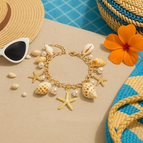 Mermaid Costume Accessories Women Mermaid Starfish Bracelet – Halloween Costume Accessories For Girls & Women Ocean Seashell Charm Jewelry For Mermaid Dress Up
