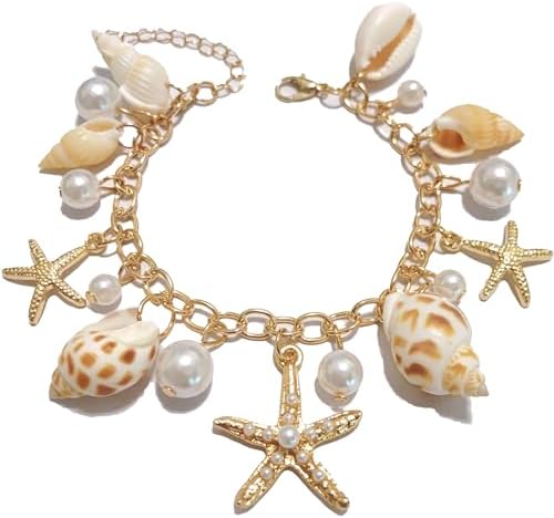 Mermaid Costume Accessories Women Mermaid Starfish Bracelet – Halloween Costume Accessories for Girls & Women Ocean Seashell Charm Jewelry for Mermaid Dress Up