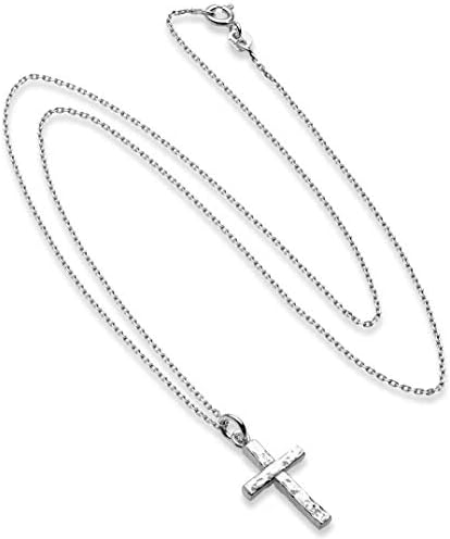 Miabella 925 Sterling Silver Italian Hammered Cross Pendant Chain Necklace 18 Inch Made In Italy