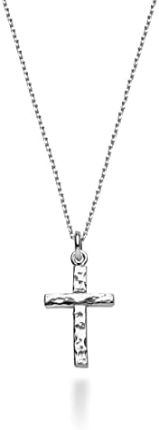 Miabella 925 Sterling Silver Italian Hammered Cross Pendant Chain Necklace 18 Inch Made in Italy
