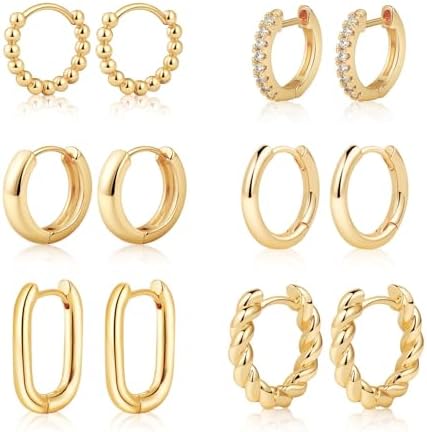 MIDEEO Gold/Sliver Chunky Hoop Earrings Set for Women 14K Gold Plated Twisted Huggie Hoop Earring Hypoallergenic Thick Open Lightweight Chunky Hoop Earrings Jewelry for Gifts
