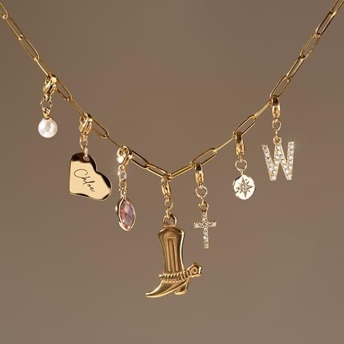 MignonandMignon Custom Gold Charm Necklace Personalized Gifts For Mom From Daughter Grandma Necklace Engravable Charms Unique Jewelry Gift For Her -P-CHARM-MIX-N