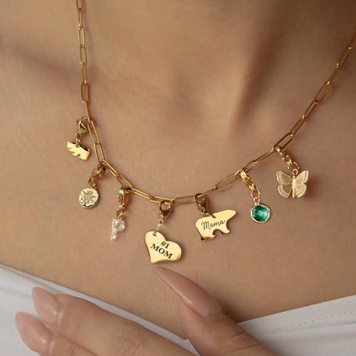 MignonandMignon Custom Gold Charm Necklace Personalized Gifts For Mom From Daughter Grandma Necklace Engravable Charms Unique Jewelry Gift For Her -P-CHARM-MIX-N
