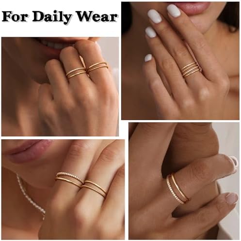 MILACOLATO 14K Gold Plated 1.3mm Thin Stackable Rings For Women - Minimalist Non Tarnish Half Cubic Zirconia Band Rings - Dainty Trendy Statement Stacking Rings Set Size 5-10