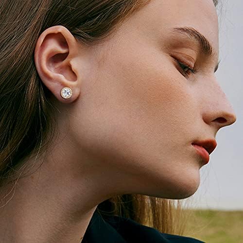 MILACOLATO Cubic Zirconia Stud Earrings For Women Men 18K Gold Plated Hypoallergenic Sterling Silver Post Earrings Big Brilliant Simulated Diamond CZ Halo Stud Earrings For Sensitive Ears