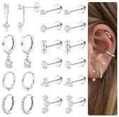 MILACOLATO Hypoallergenic Flat Back Earrings 14K Gold Plated Cartilage Earring Sets for Multiple Piercing 20G Surgical Stainless Steel Earrings for Women Trendy Earring Stacks Small Hoop Flatback Stud Earrings