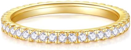 MINDDHA 14K Gold Plated- Cubic Zirconia Simulated Diamond Stackable Eternity Bands/Silver Gold Rings For Women- 1.5mm 2mm Stacking Rings For Oura Gen 4/Oura Gen 3 Size 4-12