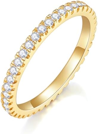 MINDDHA 14K Gold Plated- Cubic Zirconia Simulated Diamond Stackable Eternity Bands/Silver Gold Rings for Women- 1.5mm 2mm Stacking Rings for Oura Gen 4/Oura Gen 3 Size 4-12