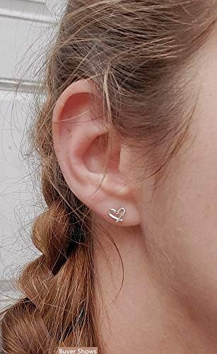 Minimalist Heart Sterling Silver Earrings For Women Girls Teens Charm Hollow Love Hearted Stud Tiny Small Cartilage Tragus Post Pin Hypoallergenic Pierced Ear Christmas Birthday Halloween Thanksgiving Jewelry Gifts