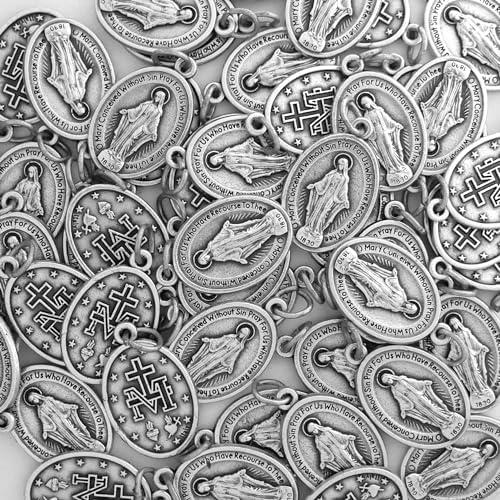Miraculous Medals Bulk Pack (Regular 1 Inch) Silver-Plated Medals Made In Italy - Catholic Gifts For Evangelization