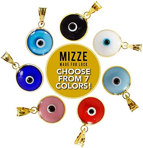 MIZZE Made For Luck Gold Plated 925 Sterling Silver 10 MM Round Glass Evil Eye Charm Pendant - 7 Colors To Choose From