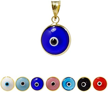 MIZZE Made for Luck Gold Plated 925 Sterling Silver 10 MM Round Glass Evil Eye Charm Pendant - 7 Colors to Choose from