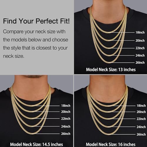 Momlovu 18K Gold Plated Chain Silver Tone Chain For Men Boys 4mm/6mm 18K Gold Plated Stainless Steel Cuban Link Chain Cool Men's Necklace Chain 18/20/22/24/26 Inch Durable Lobster Clasp