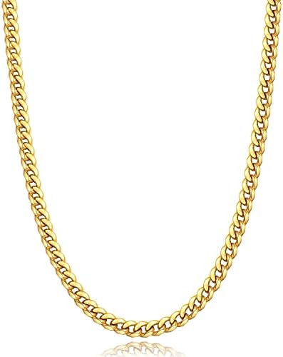 Momlovu 18K Gold Plated Chain Silver Tone Chain for Men Boys 4mm/6mm 18K Gold Plated Stainless Steel Cuban Link Chain Cool Men's Necklace Chain 18/20/22/24/26 Inch Durable Lobster Clasp