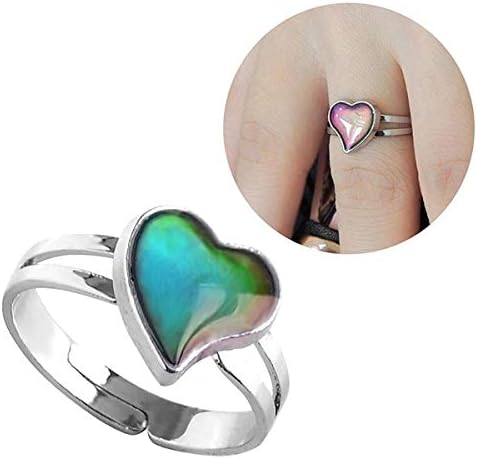 Mood Rings 2 Pcs Heart-Shaped And Turtle Dinosaur Unicorn Horse Ring Color Change Eyes Emotion Feeling Finger Ring Butterfly Moon And Star Mood Rings Size Adjustable For Womens Girls