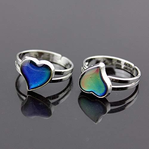 Mood Rings 2 Pcs Heart-Shaped And Turtle Dinosaur Unicorn Horse Ring Color Change Eyes Emotion Feeling Finger Ring Butterfly Moon And Star Mood Rings Size Adjustable For Womens Girls
