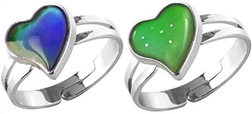 Mood Rings 2 Pcs Heart-Shaped and Turtle Dinosaur Unicorn Horse Ring Color Change Eyes Emotion Feeling Finger Ring Butterfly Moon and Star Mood Rings Size Adjustable for Womens Girls