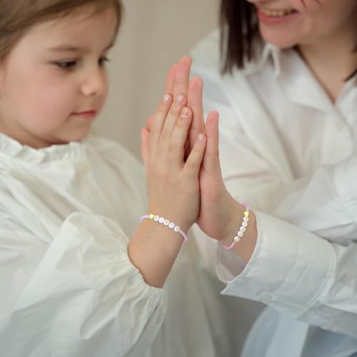 Mother Daughter Bead Bracelet Set For 2 Mommy And Me Matching Bead Bracelet Mama And Mini Matching Heart Bracelets For Mom Daughter Valentines Mother's Day Gift