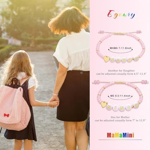 Mother Daughter Bead Bracelet Set For 2 Mommy And Me Matching Bead Bracelet Mama And Mini Matching Heart Bracelets For Mom Daughter Valentines Mother's Day Gift