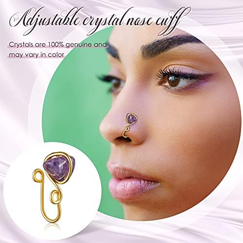 MTLEE 12 Pieces Fake Nose Cuff Rings Crystal Stone African Nose Rings Adjustable Non Piercing Septum For Women Men