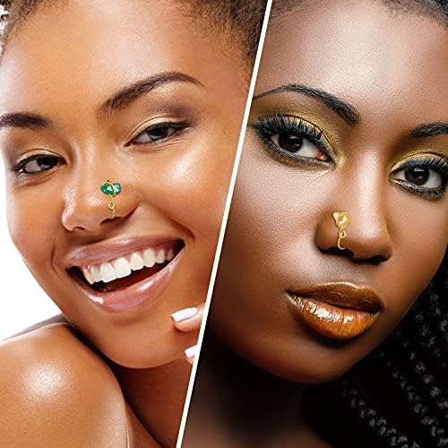 MTLEE 12 Pieces Fake Nose Cuff Rings Crystal Stone African Nose Rings Adjustable Non Piercing Septum For Women Men