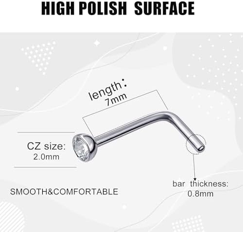 Mudder 20 Pcs Nose Rings Studs L Shaped Stainless Steel Nose Piercings Crystals L Bend Rings Rhinestone Screw Studs Piercing Curved Body Jewelry Ideal Gift For Women Men 20 Gauge