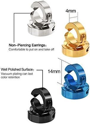 Mudder 8 Pieces Non-Piercing Earrings Ear Clip Fake Ear Hoops For Men And Women Stainless Steel 4 Colors