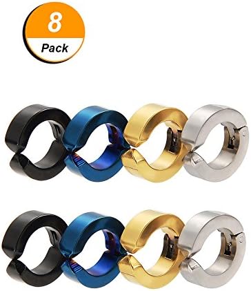 Mudder 8 Pieces Non-Piercing Earrings Ear Clip Fake Ear Hoops For Men And Women Stainless Steel 4 Colors