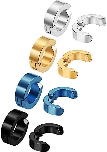 Mudder 8 Pieces Non-Piercing Earrings Ear Clip Fake Ear Hoops for Men and Women Stainless Steel 4 Colors
