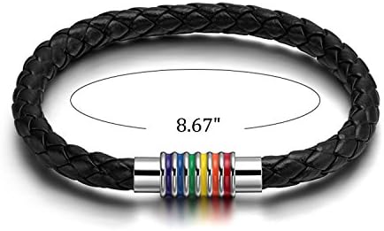 Nanafast Titanium Stainless Steel Rainbow LGBT Pride Bracelet Handmade Braided LGBTQ Pride Bracelets PU Leather Weave Plaited Wristband Jewelry