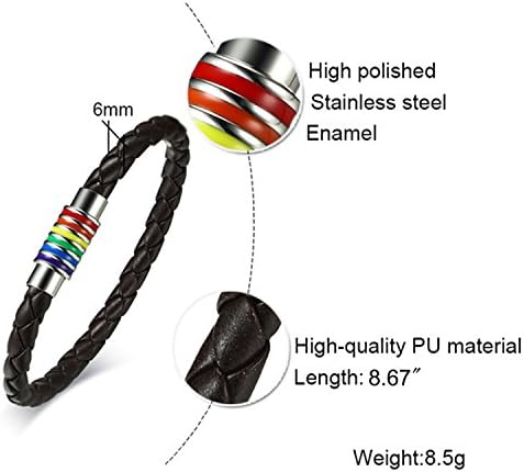 Nanafast Titanium Stainless Steel Rainbow LGBT Pride Bracelet Handmade Braided LGBTQ Pride Bracelets PU Leather Weave Plaited Wristband Jewelry