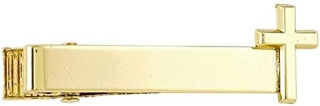 Needzo Gold Tone First Communion Tie Clip with Cross Catholic Boys Outfit Accessory Gift for Godson 1 1/4 Inches