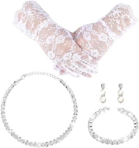 Newcotte 4 Pcs Pearl Necklace Sets for Little Girls Toddler Girls Jewelry Communion Glove for Christmas Tea Party Wedding