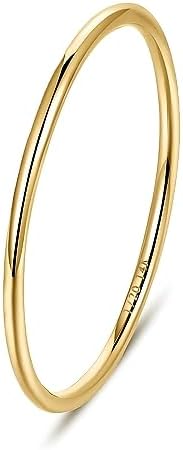 NOKMIT 1mm 14K Gold Filled Rings for Women Girls Thin Gold Ring Dainty Cute Stacking Stackable Thumb Pinky Band Non Tarnish Comfort Fit Size 4 to 11 1PC/2PCS/3PCS