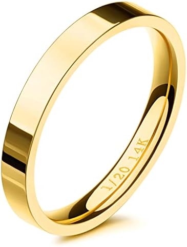NOKMIT 3mm 14K Gold Filled Rings for Women Girls Dainty Gold Stacking Stackable Band Thin Gold Thumb Pinky Finger Ring Non Tarnish Comfort Fit Size 4 to 11