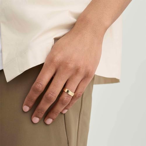 NOKMIT 5mm 14K Gold Filled Rings For Women Girls Dainty Thick Wedding Band Couple Anniversary Engagement Thumb Ring Gifts High Polished Plain Flat Cigar Band Tarnish Resistant Comfort Fit Size 4 To 11