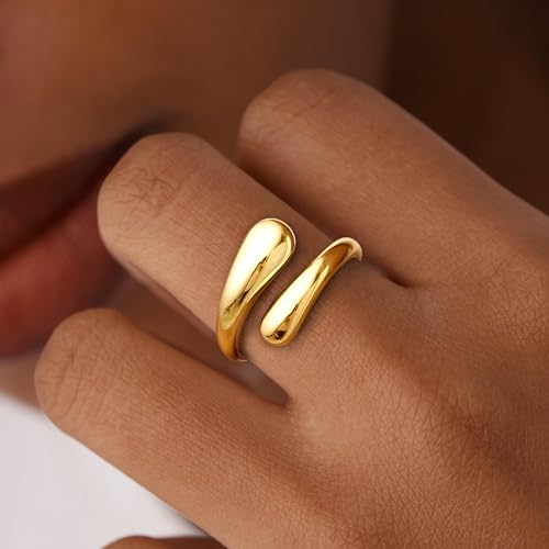 Non Tarnish Gold Chunky Rings For Women Gold Statement Dome Rings Stacking Silver Adjustable Mens Eternity Wedding Band Mixed Metal Jewelry Size 3-13