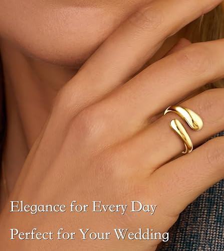 Non Tarnish Gold Chunky Rings For Women Gold Statement Dome Rings Stacking Silver Adjustable Mens Eternity Wedding Band Mixed Metal Jewelry Size 3-13