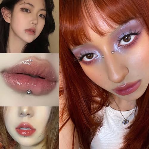 NOOEPC Pearl And Silver Mixed Face Gems Fake Piercings Fake Lip Ring Fake Nose Ring Fake Eyebrow Piercing Fake Lip Piercing Self-Adhesive Face Sticker Fake Piercing Balls Cool Punk Y2K Makeup