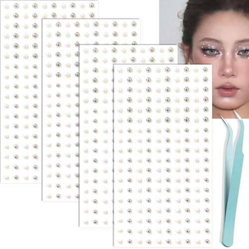 NOOEPC Pearl and Silver Mixed Face Gems Fake Piercings Fake Lip Ring Fake Nose Ring Fake Eyebrow Piercing Fake Lip Piercing Self-Adhesive Face Sticker Fake Piercing Balls Cool Punk Y2K Makeup