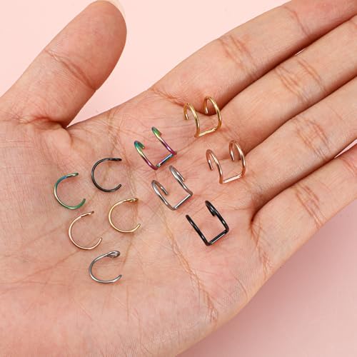Nose Rings Hoops Double Hoop Nose Ring 10 Pcs Fake Noses Ring Lip Rings Stainless Steel Fake Lip Piercing Clip On Ear Cuffs Non Piercing Jewelry For Women Men 8mm