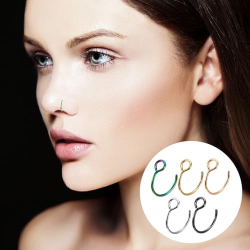 Nose Rings Hoops Double Hoop Nose Ring 10 Pcs Fake Noses Ring Lip Rings Stainless Steel Fake Lip Piercing Clip On Ear Cuffs Non Piercing Jewelry For Women Men 8mm
