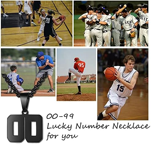 Number Necklace For Boy Black Athletes Number Stainless Steel Chain 00-99 Number Charm Pendant Personalized Sports Jewelry For Men Basketball Baseball Football
