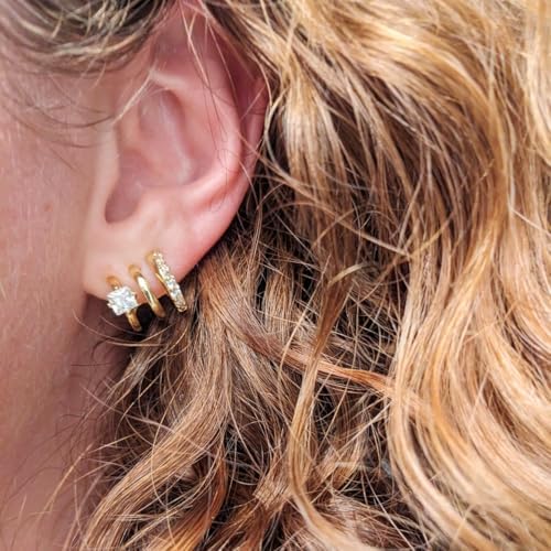 Obidos 14K Gold Plated Triple Huggie Illusion Stud Earrings Double Huggie Hoop Earrings For One Hole Gold Hoop Earrings For Women Drop Earrings